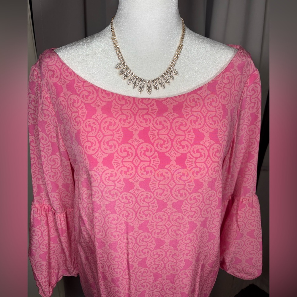 Lilly Pulitzer Bay Printed Parade Pink silk tunic blouse